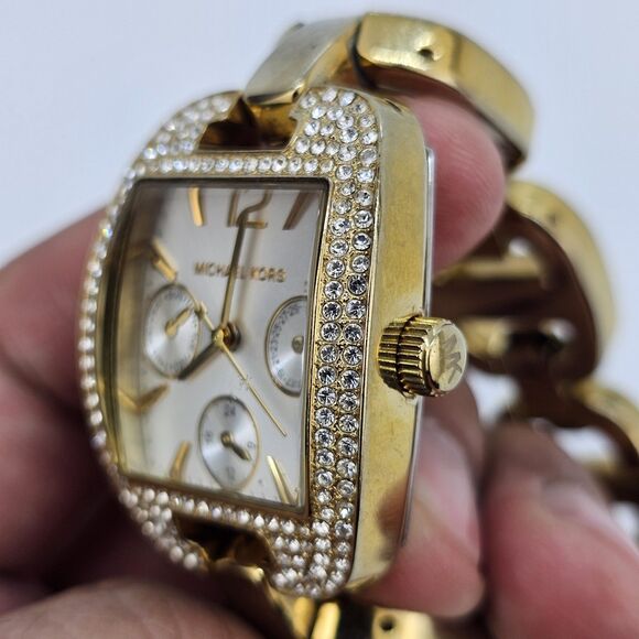 Michael Kors Women Watch 28MM Gray Dial Gold Band 5.75" New Battery HEAVY WATCH - Picture 5 of 12